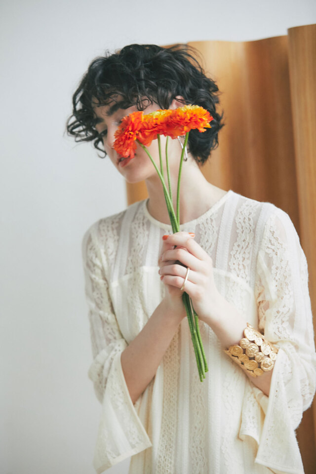 ストライプレースロングワンピース