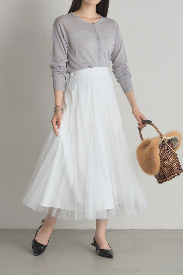 専用】ロージー】ボリュームドットソフトチュールスカート(ホワイト)