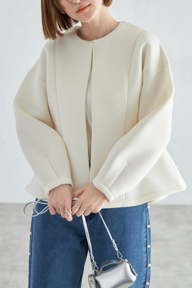 &.NOSTALGIA navy】ボンディングペプラムブルゾン