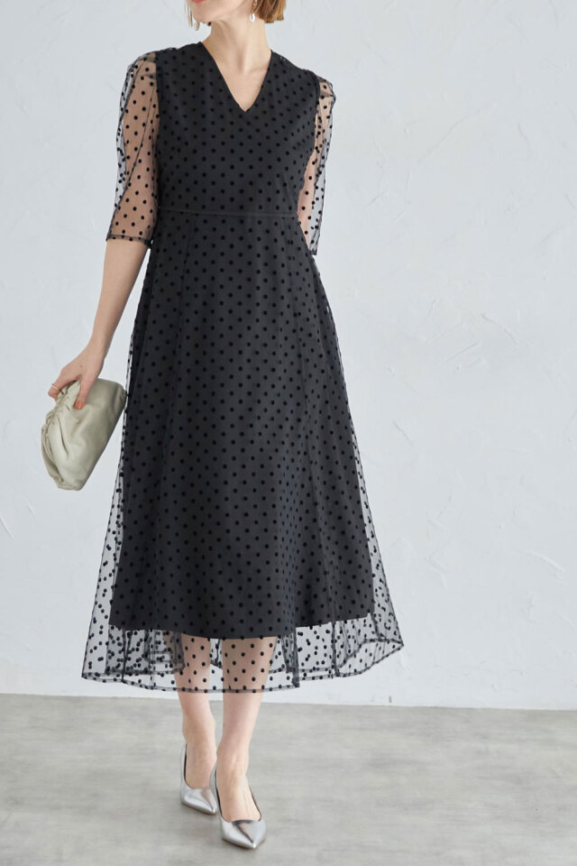 シアードットチュールフレアワンピース