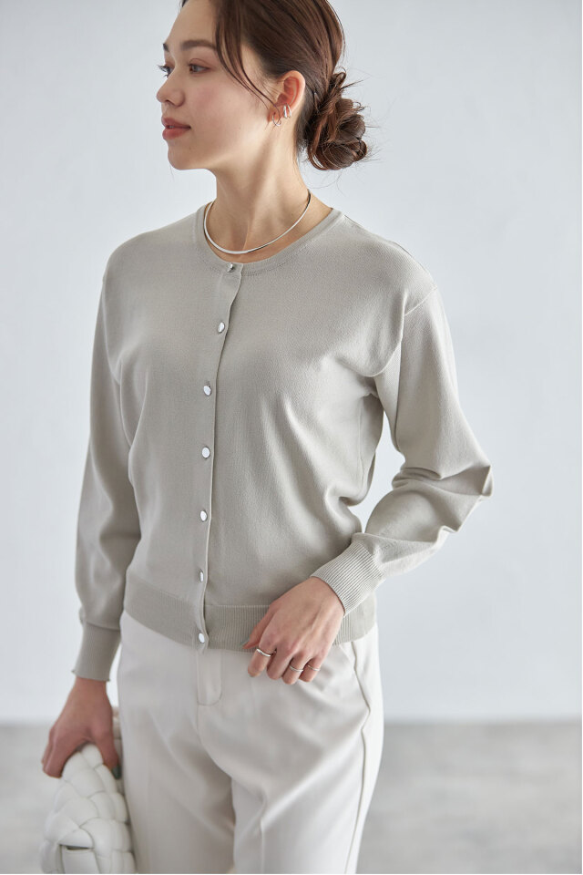 UVウォッシャブルクルーネックカーディガン