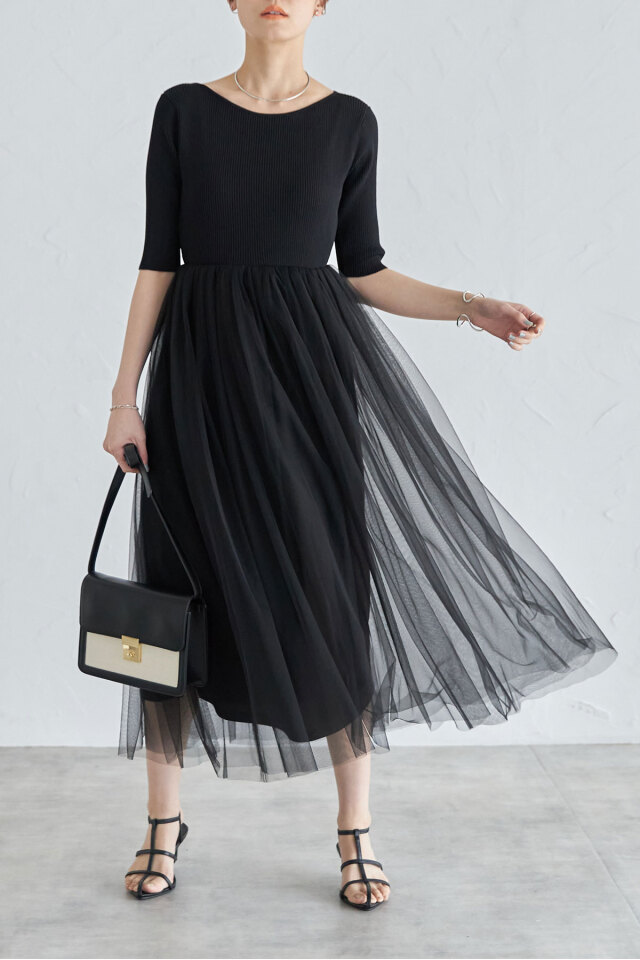 前後2wayチュールドッキングワンピース