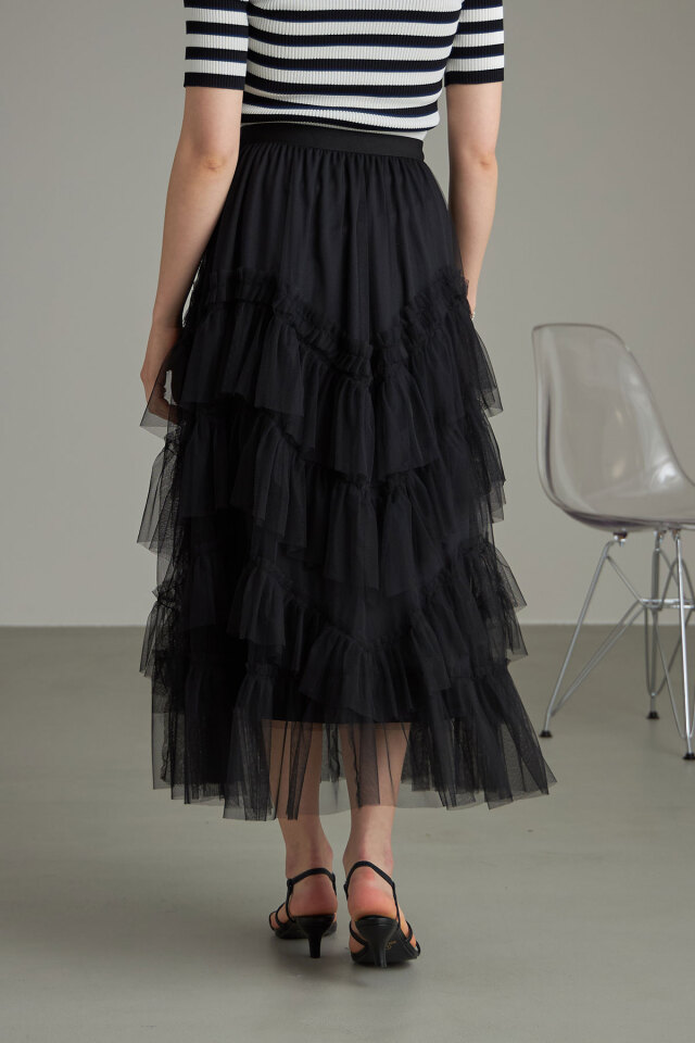 アシンメトリーフリルチュールスカート