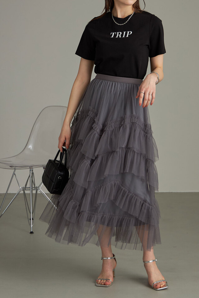 アシンメトリーフリルチュールスカート
