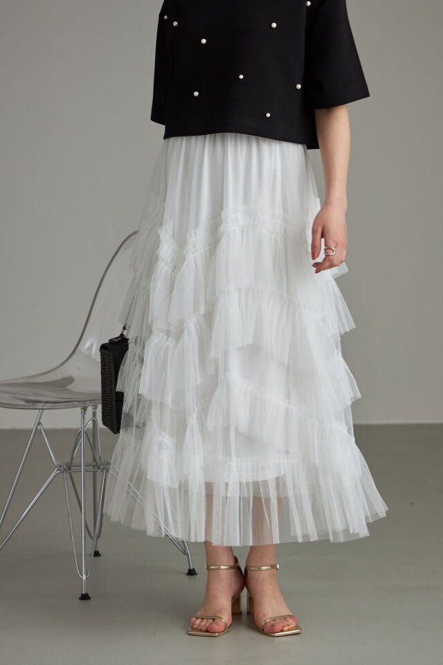 アシンメトリーフリルチュールスカート