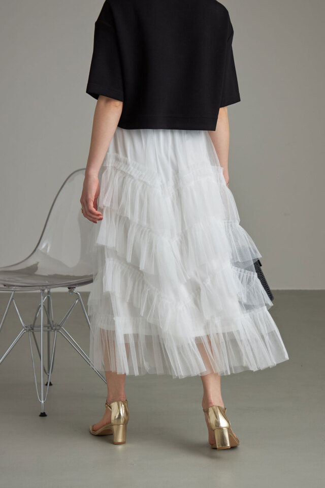 アシンメトリーフリルチュールスカート