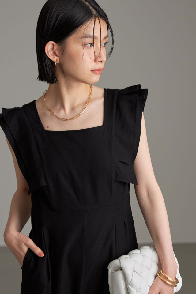 スクエアネックパラシュートオールインワン