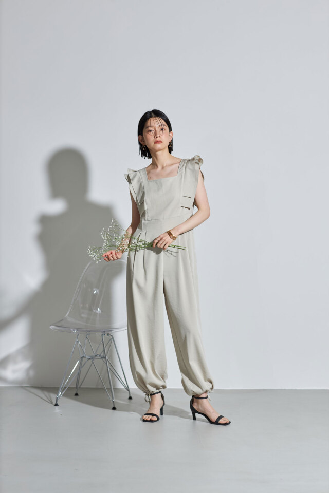 ESTNATION スクエアネック オールインワン スクエアネックパラシュートオールインワン