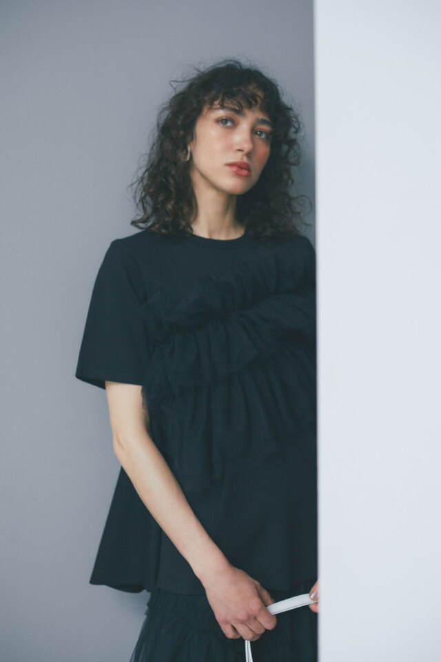 8/23オフィシャル限定少量再販！フロントチュールフリルチュニック＊少量の在庫確保による再販売の為、返品/交換は出来かねる場合がございます。予めご了承ください。＊