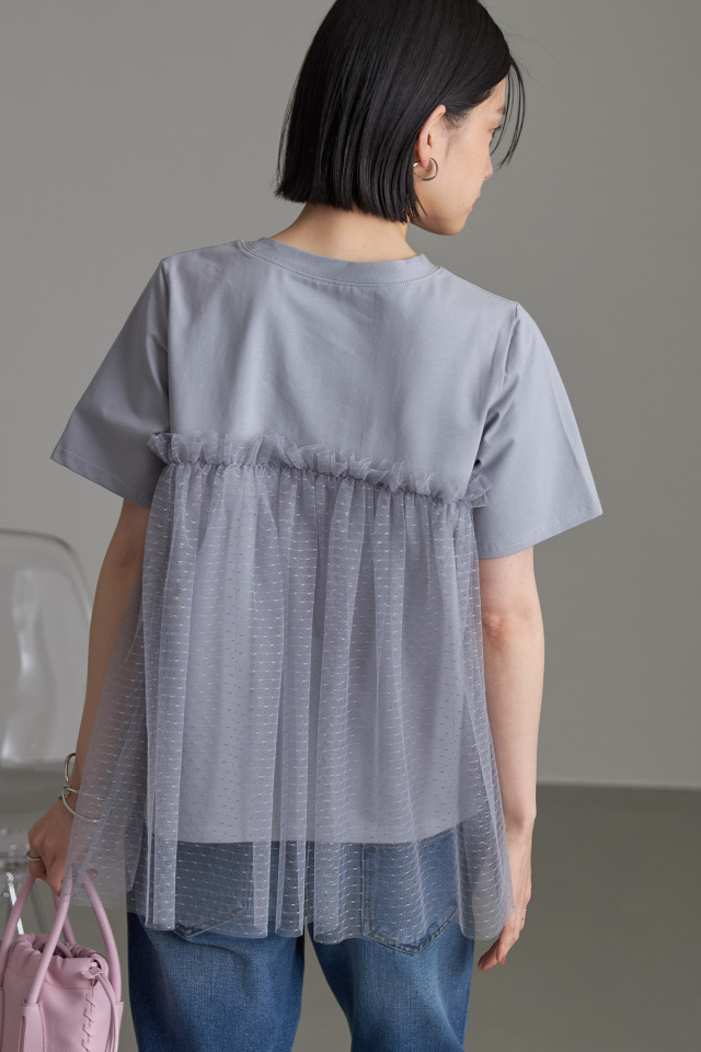 ドットチュールフリルギャザーTシャツ