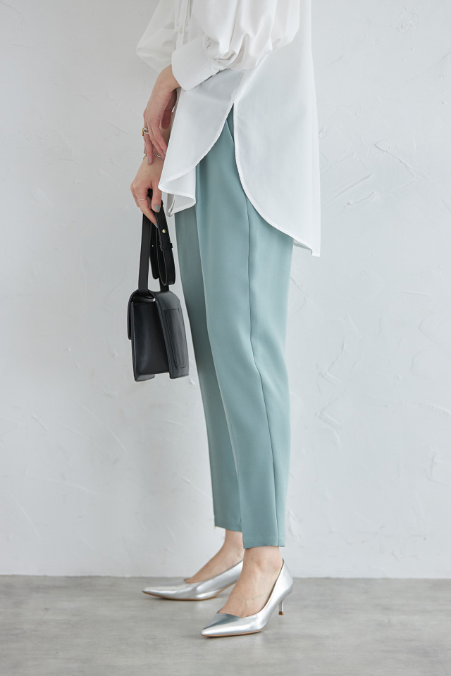 SET】ピンタックシャツブラウス+イージー美脚テーパードパンツ（春夏Ver)