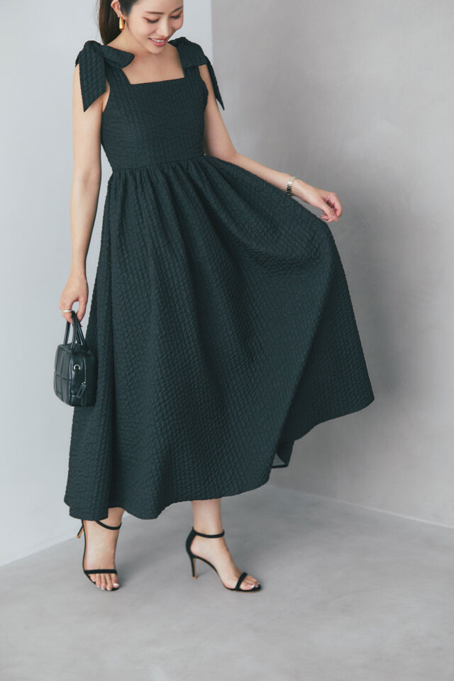 mana maruyamaさんコラボ】ふくれジャガード肩リボンワンピース