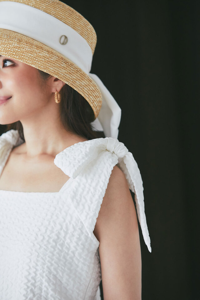 mana maruyamaさんコラボ】ふくれジャガード肩リボンワンピース