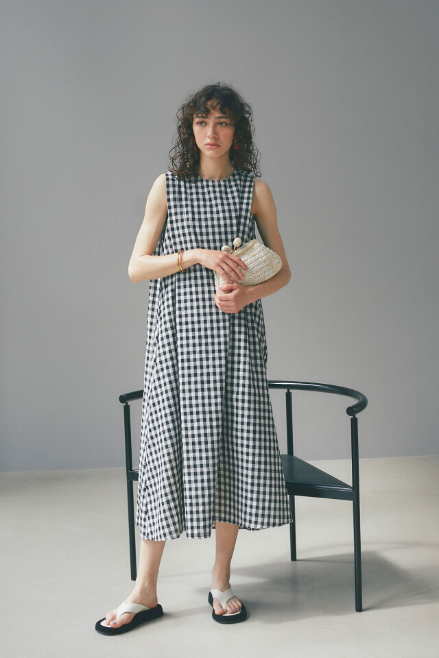 ショルダータックギンガムチェックワンピース
