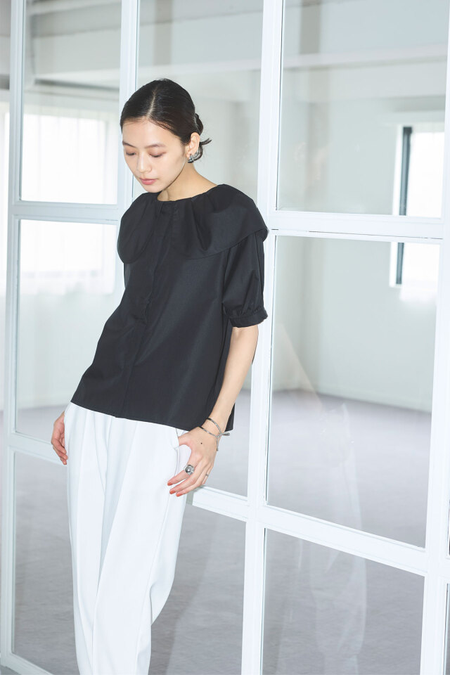 naptime 2023ss パフスリーブフレアブラウス 竹編み ブラック 