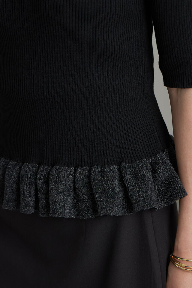 ラメフリルリブニットプルオーバー