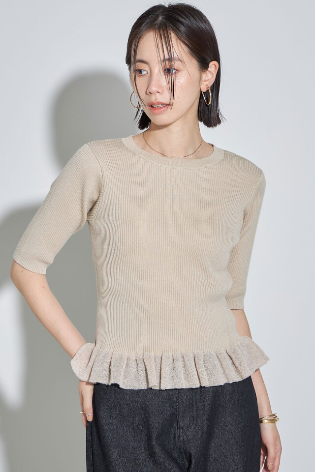 ラメフリルリブニットプルオーバー