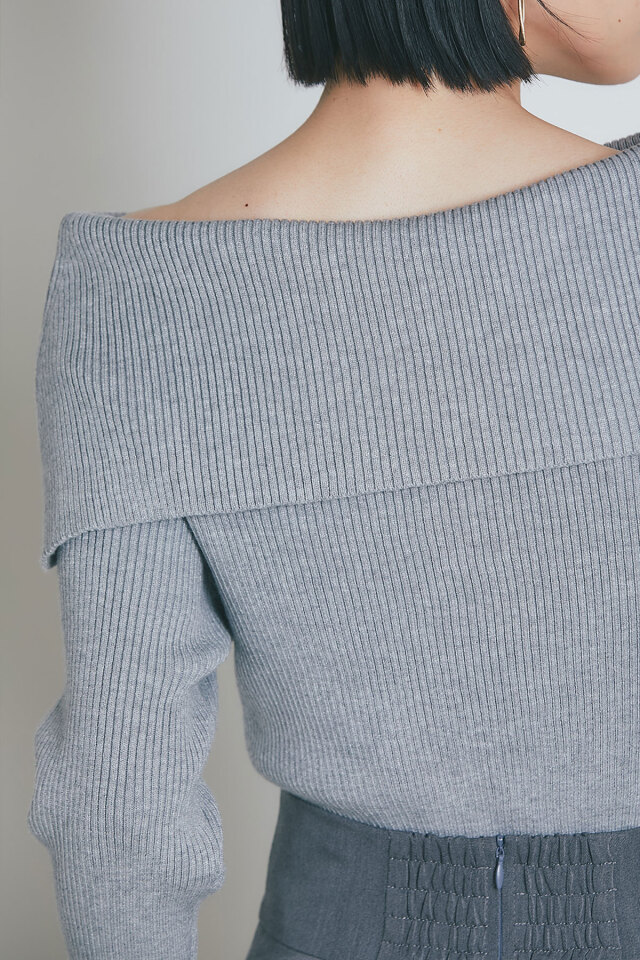 オフショルリブニットプルオーバー