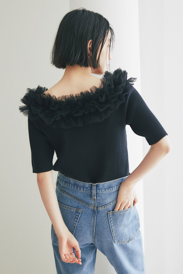 【新品未使用】チュールフリルニット アメリヴィンテージ SHEER FRILL V NECK KNIT TOP