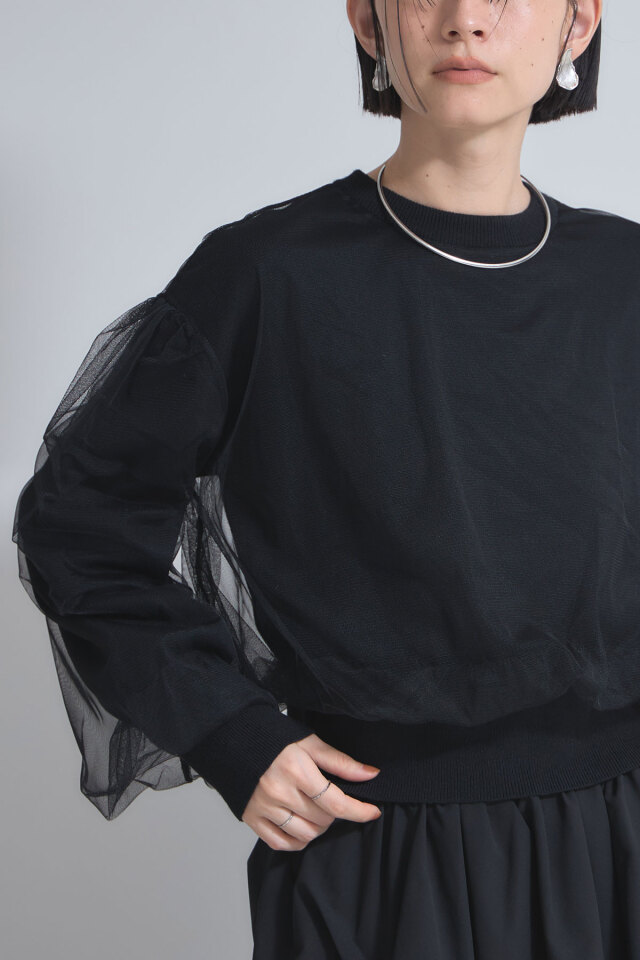 チュール重ねニットプルオーバー