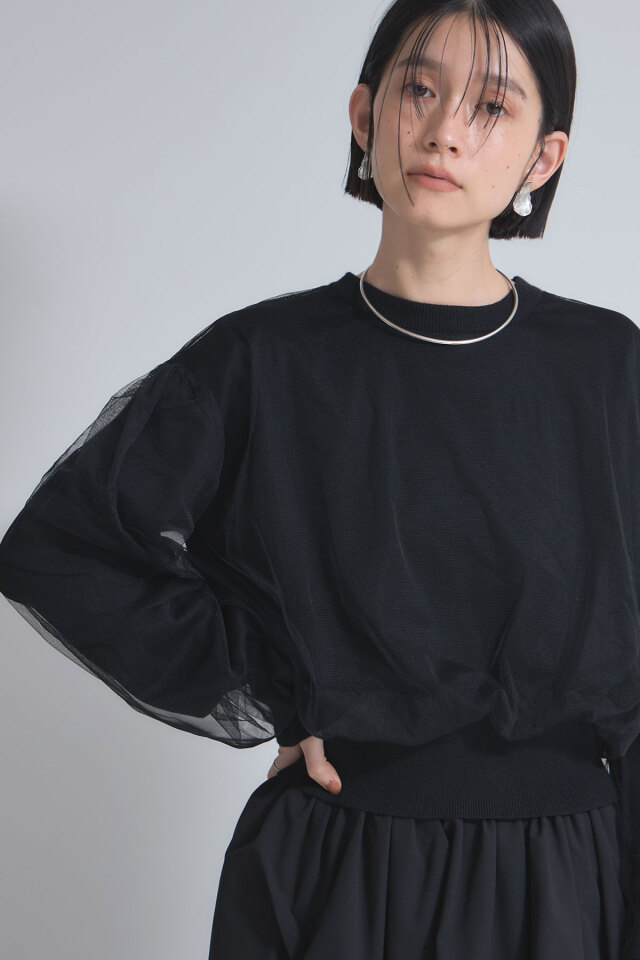 チュール重ねニットプルオーバー