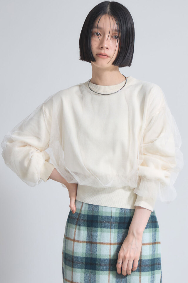 チュール重ねニットプルオーバー