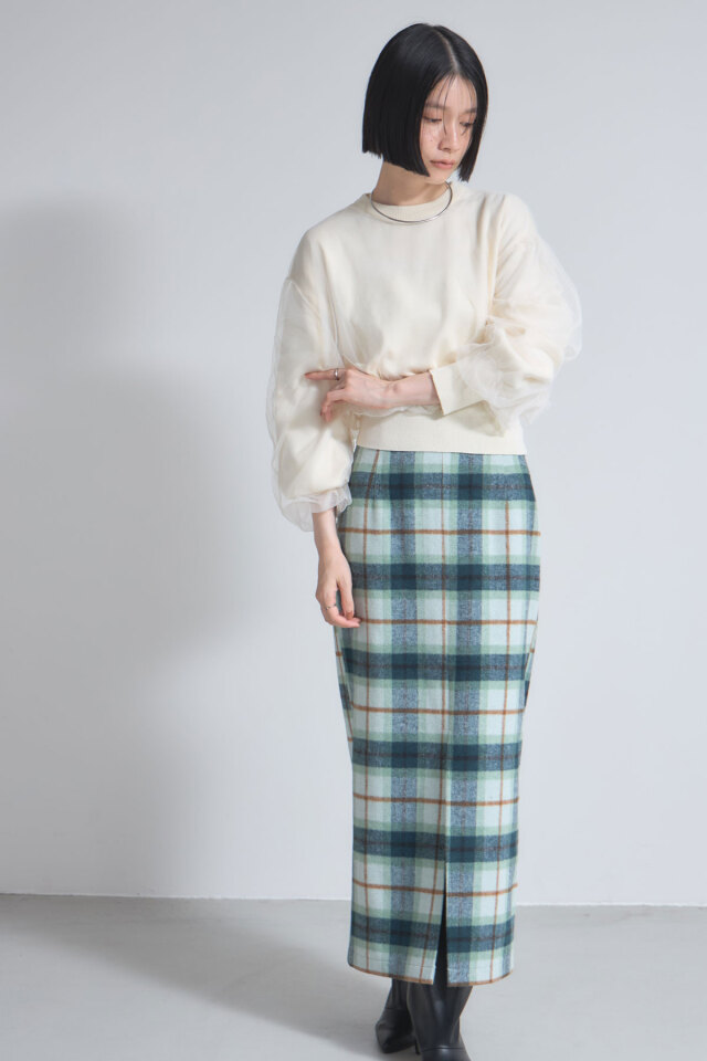 チュール重ねニットプルオーバー