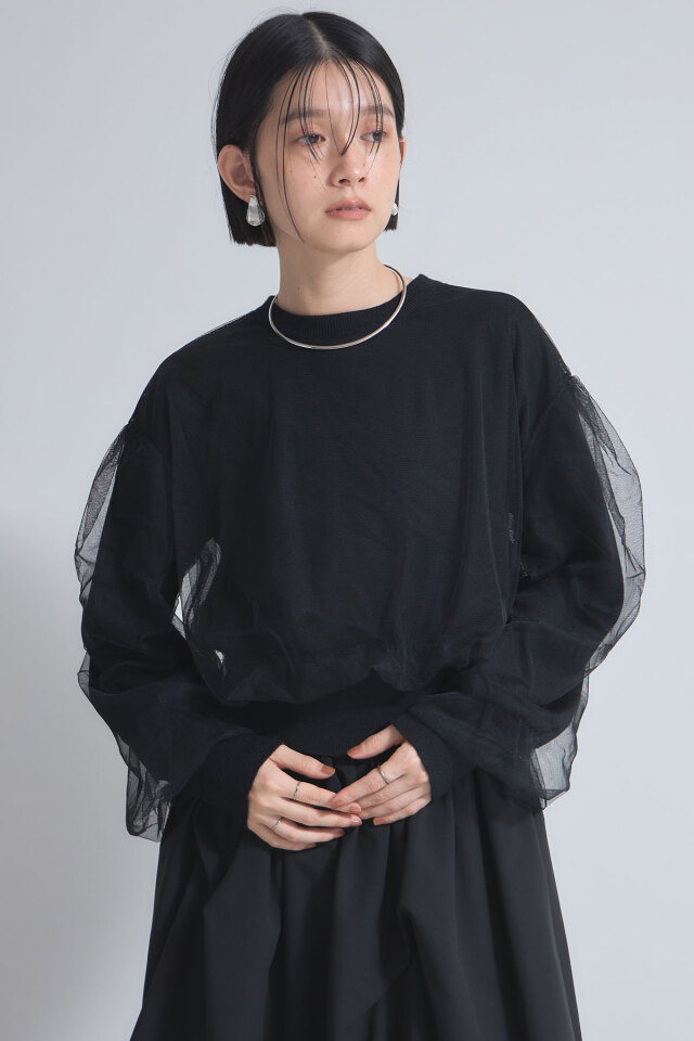 チュール重ねニットプルオーバー チュール重ねニットプルオーバー