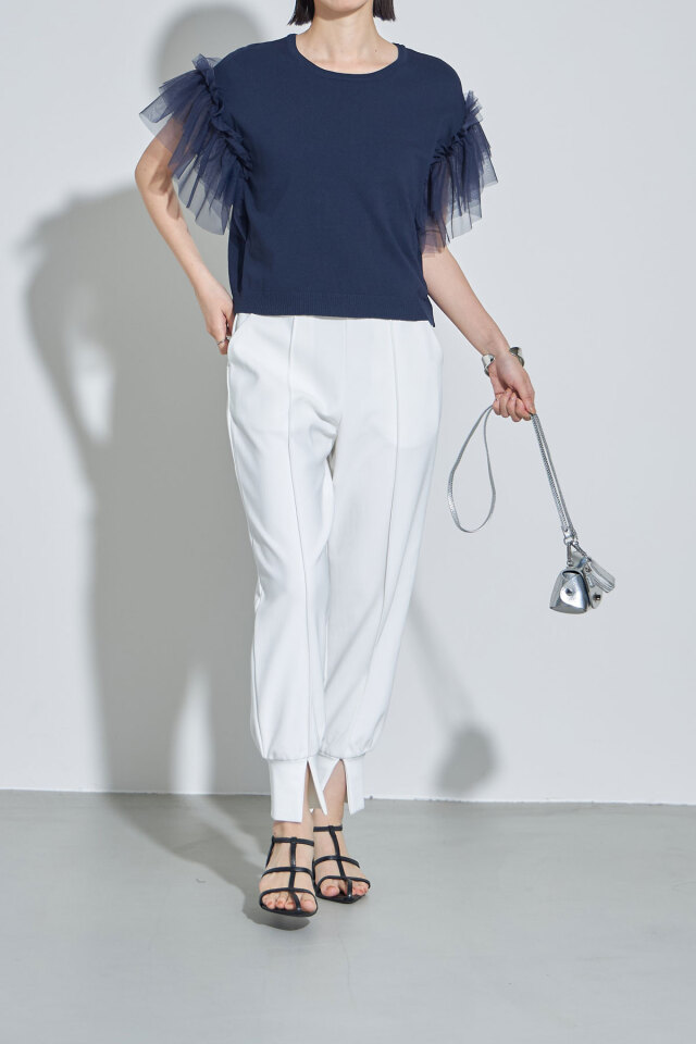 チュール使いニットプルオーバー