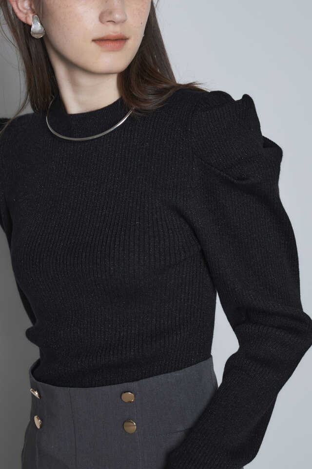 muveil パフスリーブラメプルオーバー ネイビー muveil パフスリーブ