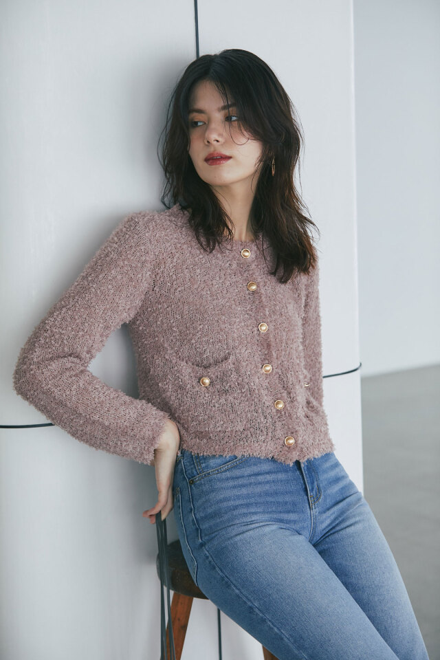 テープシャギーニットカーディガン