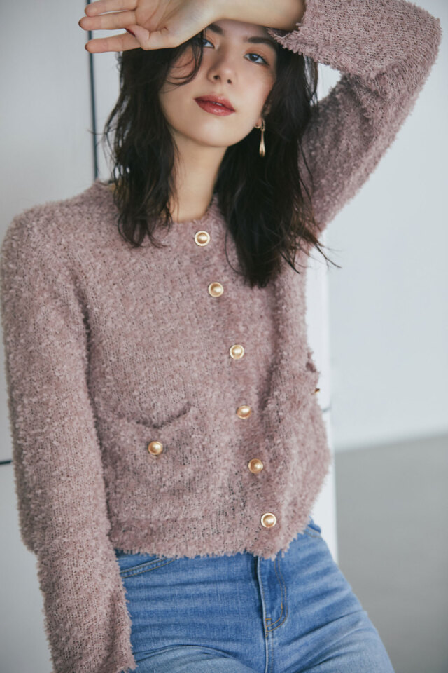 【SALE】テープシャギーニットカーディガン＊SALE品につき返品/交換/注文確定後の変更キャンセル不可＊