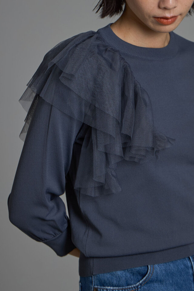 アシンメトリーチュールフリルニットプルオーバー