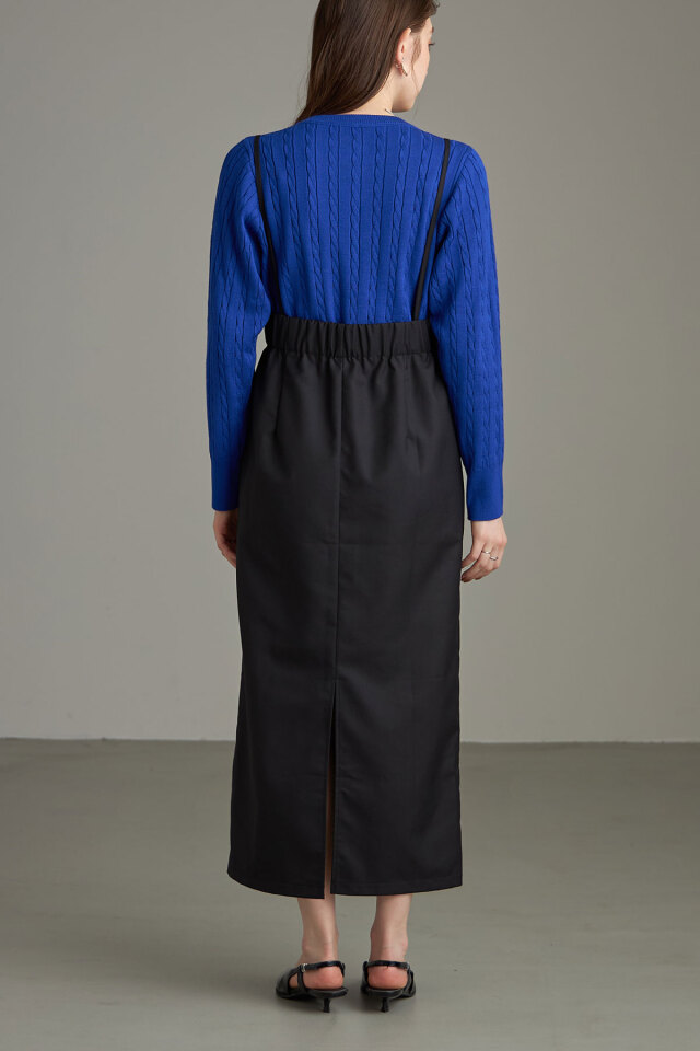 LL サスペンダー付き 綿 スカート 新品未使用 洗える・2WAY】サスペンダー付きフラップポケットスカート（XS～L