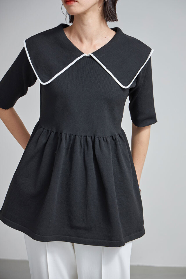 衿バイカラーニットチュニック