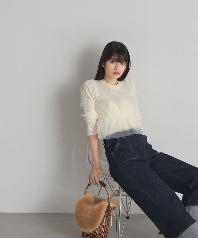 チュールフリルニットプルオーバー