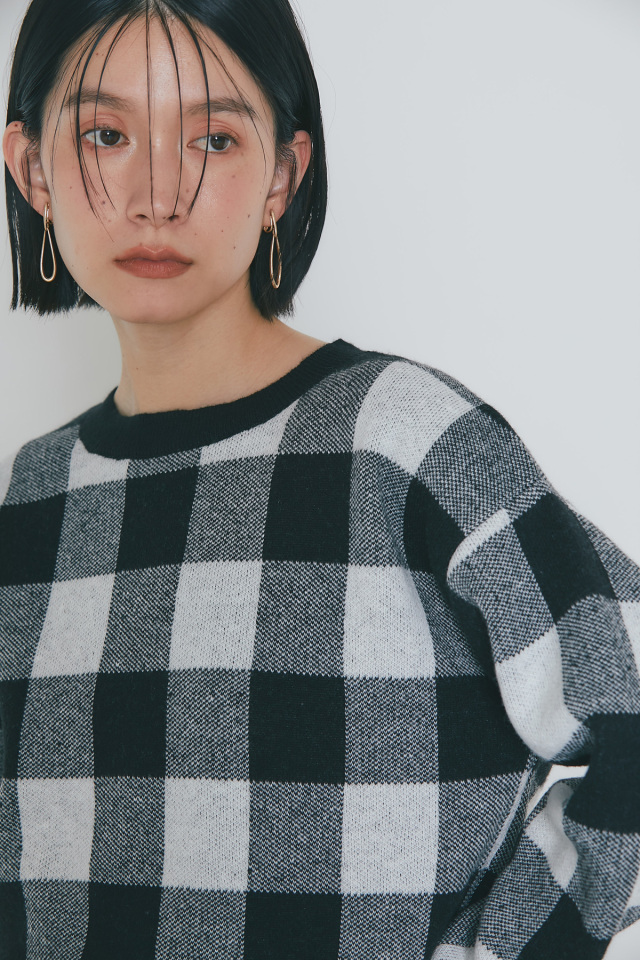 美香さんコラボ】ブロックチェックニットプルオーバー
