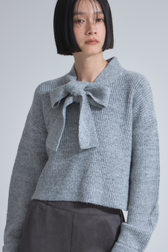 未使用^_^BY★ボタニカルプルオーバー ボウタイリボン畦ニットプルオーバー