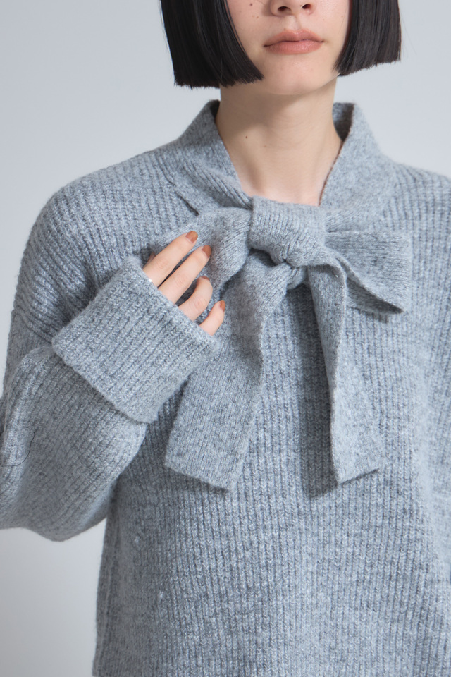 ボウタイリボン畦ニットプルオーバー