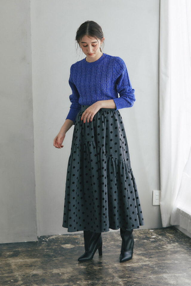 フロッキードットティアードスカート