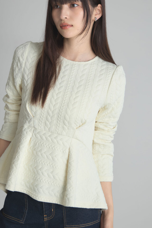 トップス 2000 ケーブルジャガードペプラムカットソー
