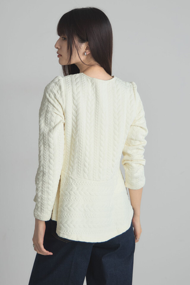 トップス 2000 ケーブルジャガードペプラムカットソー