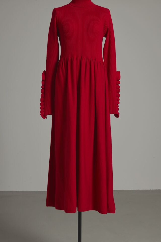 MARC LE BIHAN マルクルビアン　ハイネック ワンピース　ブラウス マシェリコラボ】袖口フリルハイネックニットワンピース