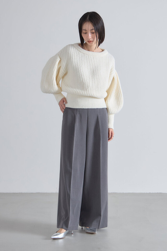 ボリュームスリーブ片畦ニットプルオーバー