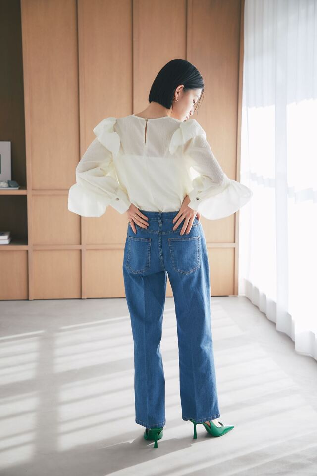 鮮やかな風景 ストレッチストレートデニムパンツ