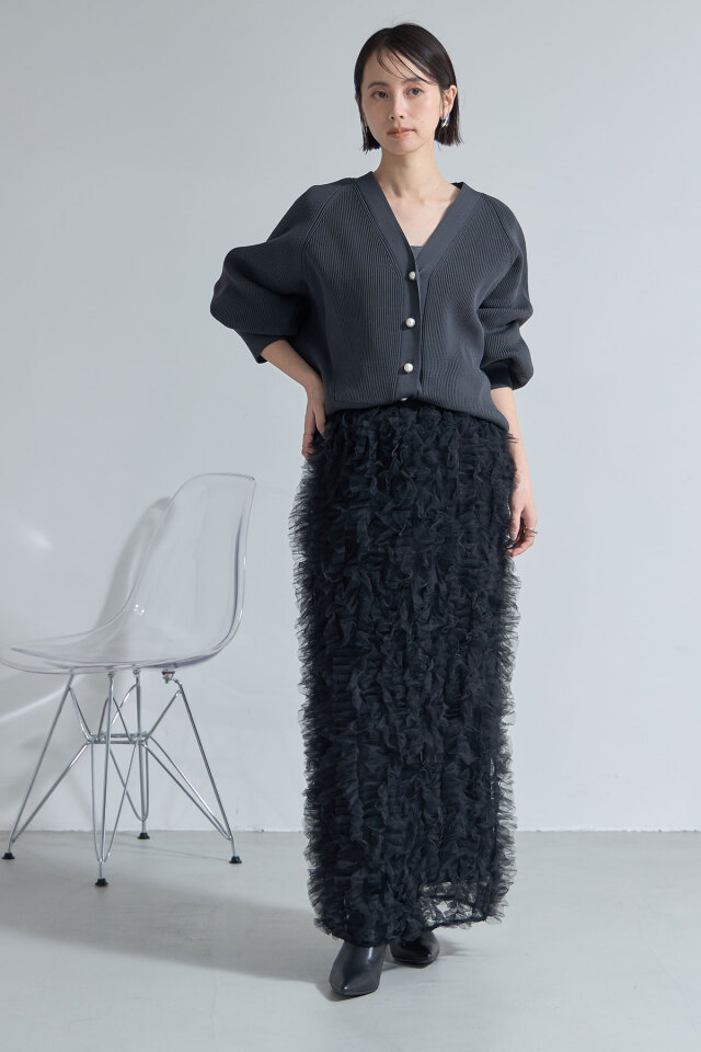 日本未入荷 Reserved フリル付きチュールスカート yuumiさんコラボ】チュールフリルIラインスカート