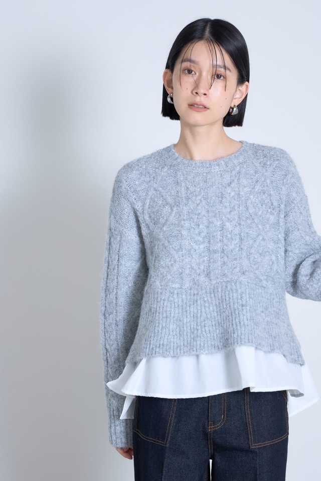 美品　バーニーズニューヨーク　ペプラムドッキングニット　薄手　黄緑　洗える バルーンドッキングペプラムニット【洗濯機洗い可】（カットソー