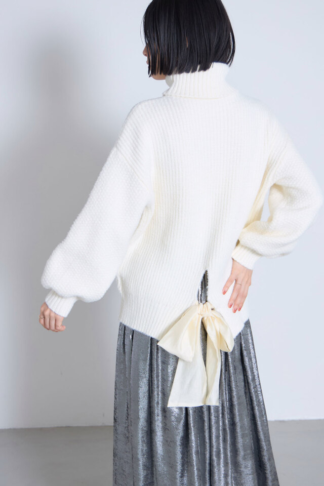 バックリボンケーブルニットプルオーバー