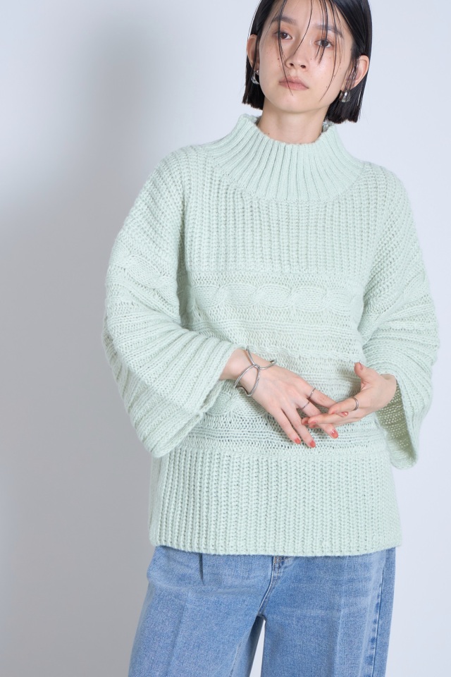 ケーブルタートルローゲージニットプルオーバー