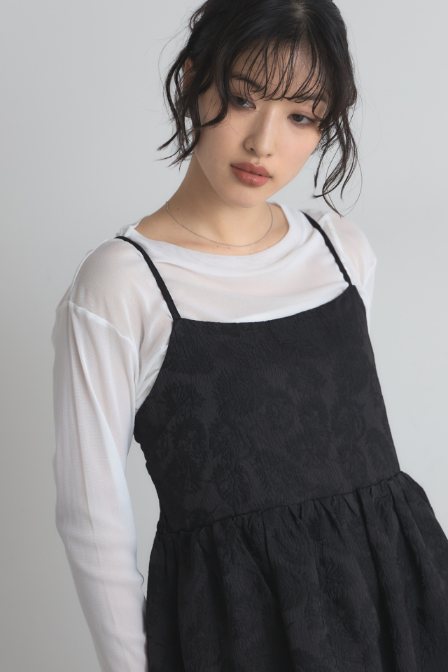 エムアンドキョウコ リーフ柄ジャカード 前開きワンピース エムアンド